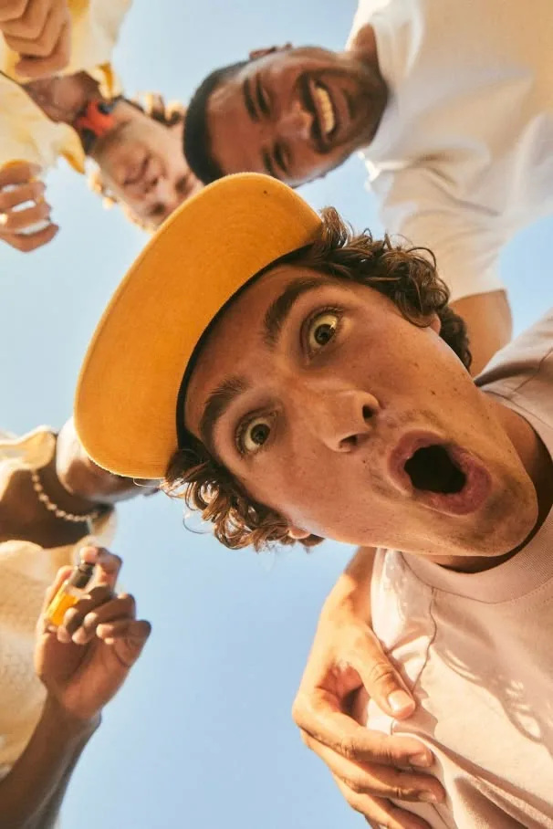 A close-up selfie of friends out for food